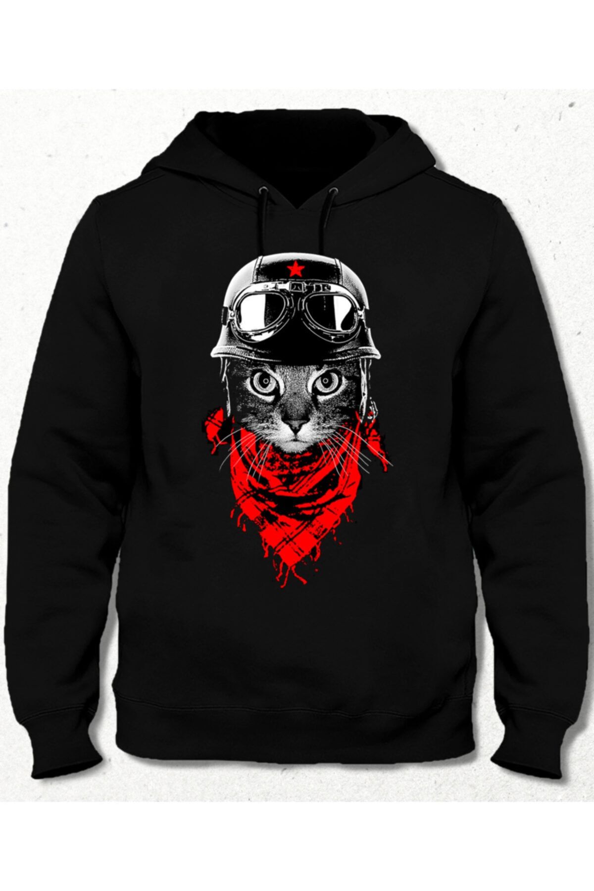 Basmatik Hanorac Negru Cu Glugă Fără Buzunar Unisex - L