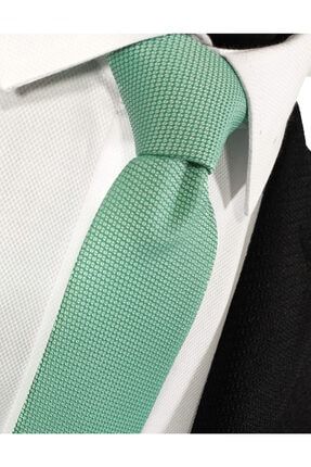 Mint Yeşili Renk Armürlü Kravat Mendil Seti BLC000071