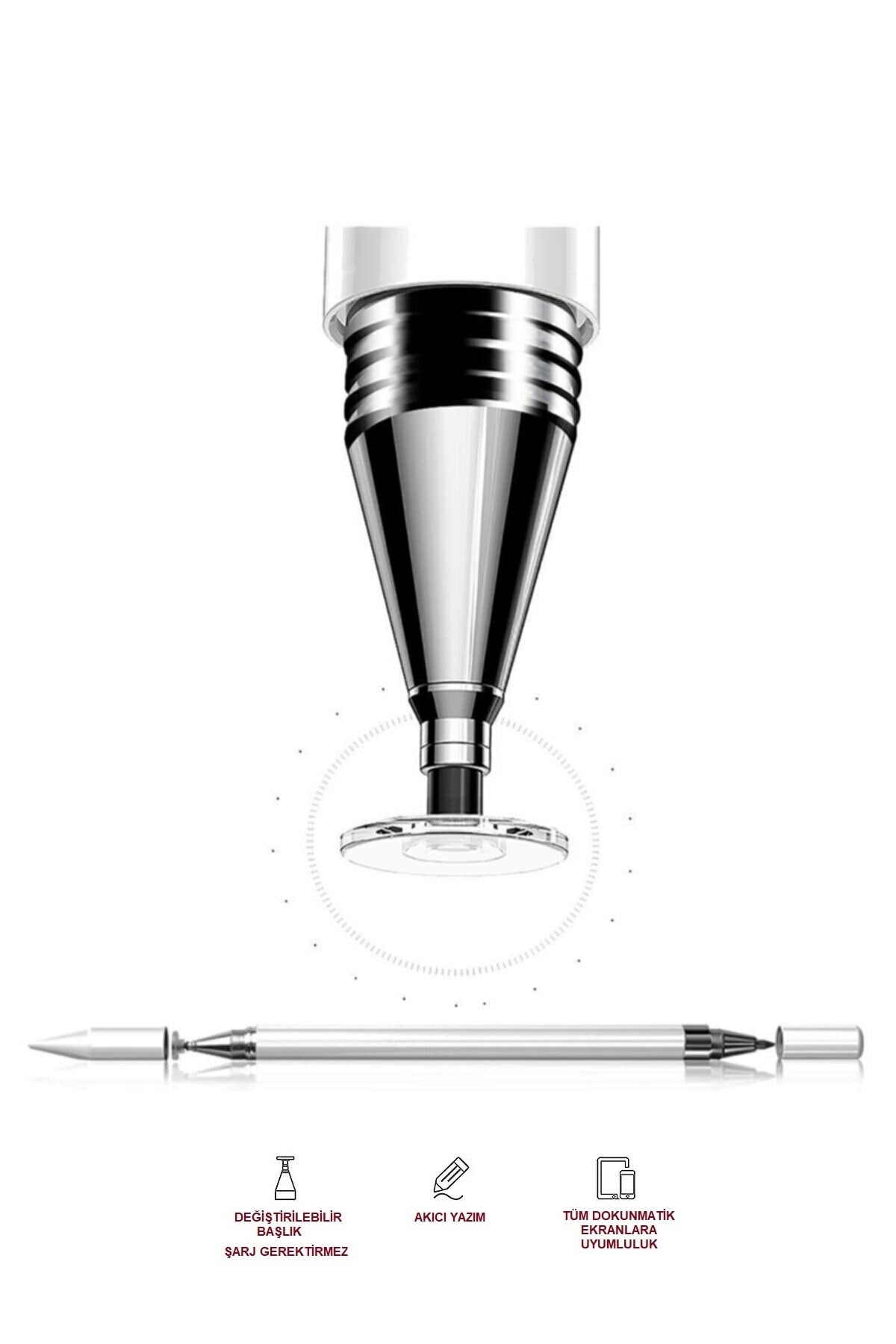 Dokunmatik Passive Stylus Kalem Tablet Telefon Bilgisayar Kalemi 2 In 1 Beyaz 3