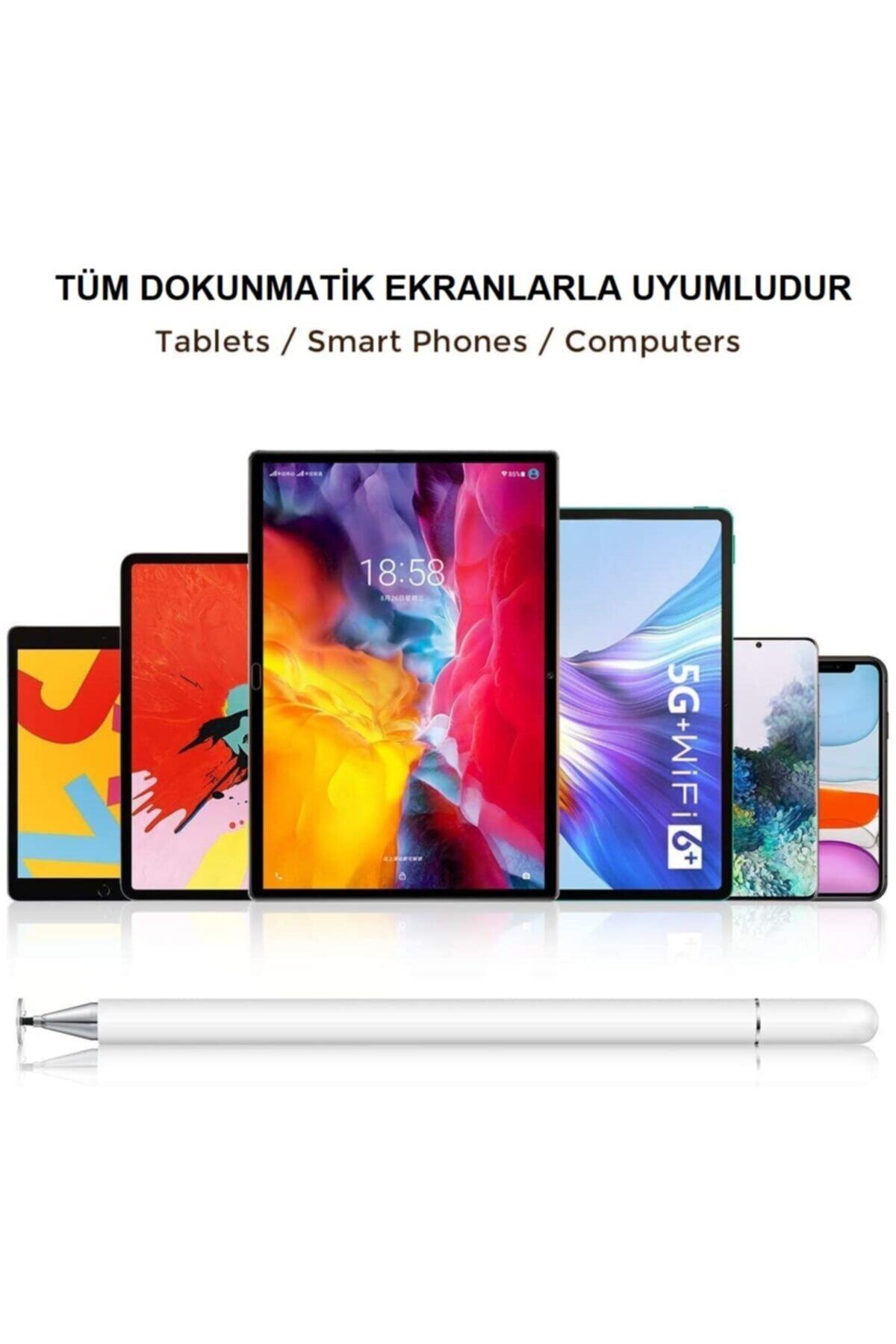 Dokunmatik Passive Stylus Kalem Tablet Telefon Bilgisayar Kalemi 2 In 1 Beyaz 5