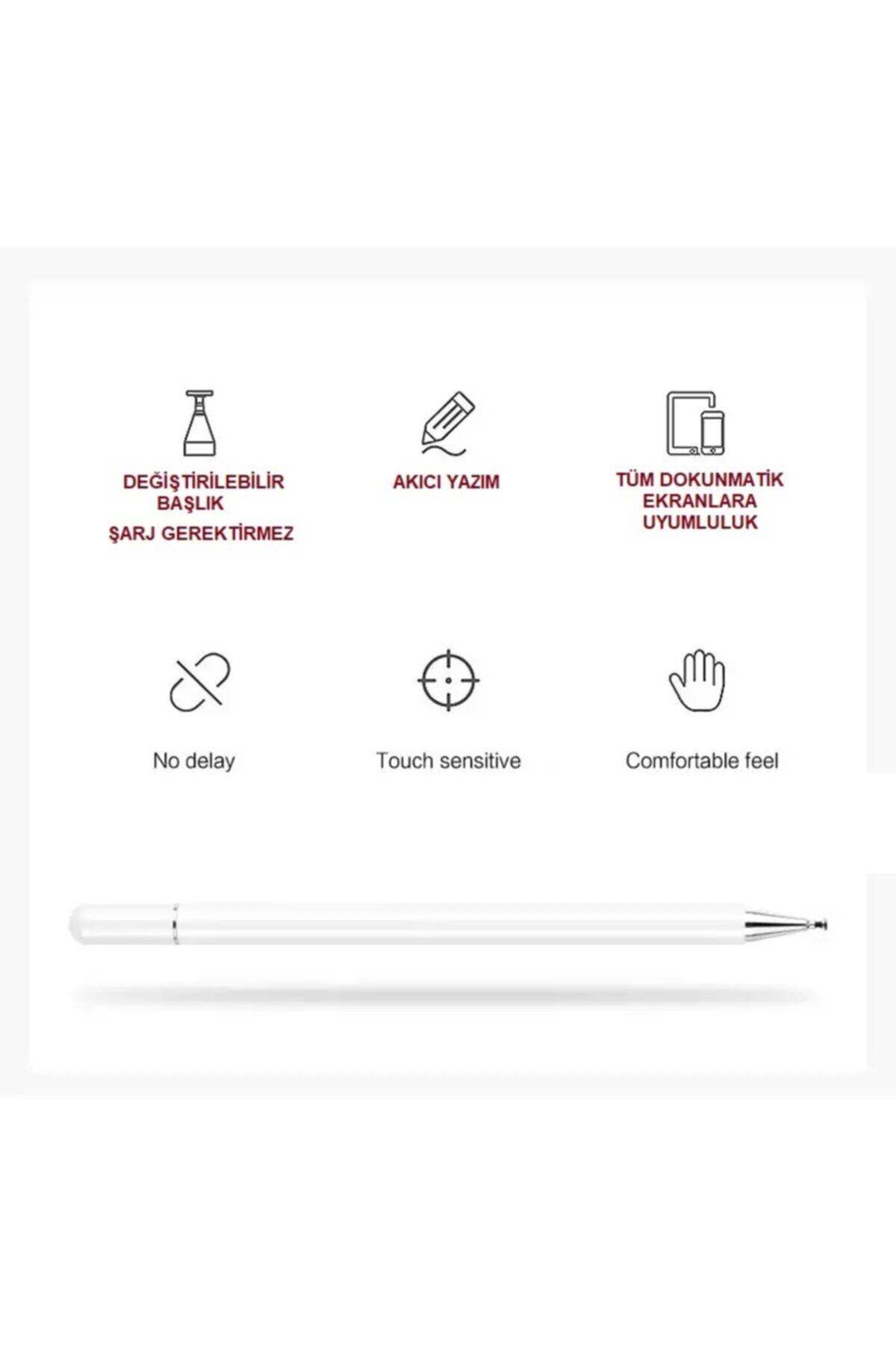 Dokunmatik Passive Stylus Kalem Tablet Telefon Bilgisayar Kalemi 2 In 1 Beyaz 6