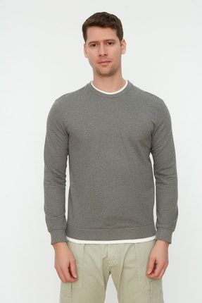 Antrasit Erkek Basic Regular Fit Pamuklu Sweatshirt TMNAW22SW0658