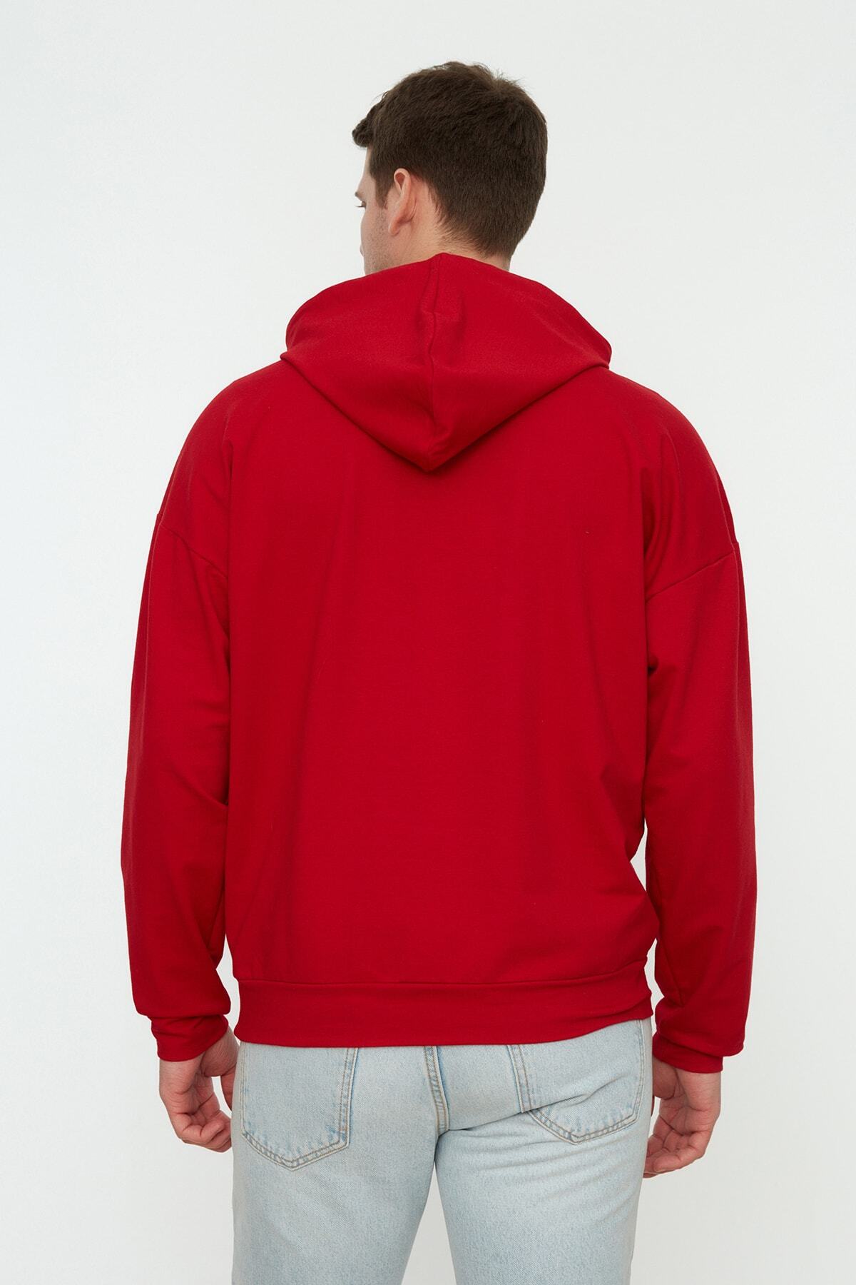 Trendyol Collection-Burgunderrotes, übergroßes/weit geschnittenes, langärmliges, unmarkiertes Sweatshirt mit Kapuze TMNSS21SW0221 7