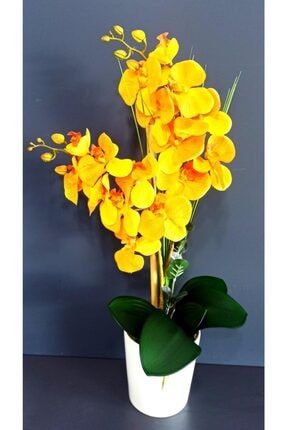 Beyaz Seramik Saksıda Yapay Turuncu Orkide Çiçeği Mix60958