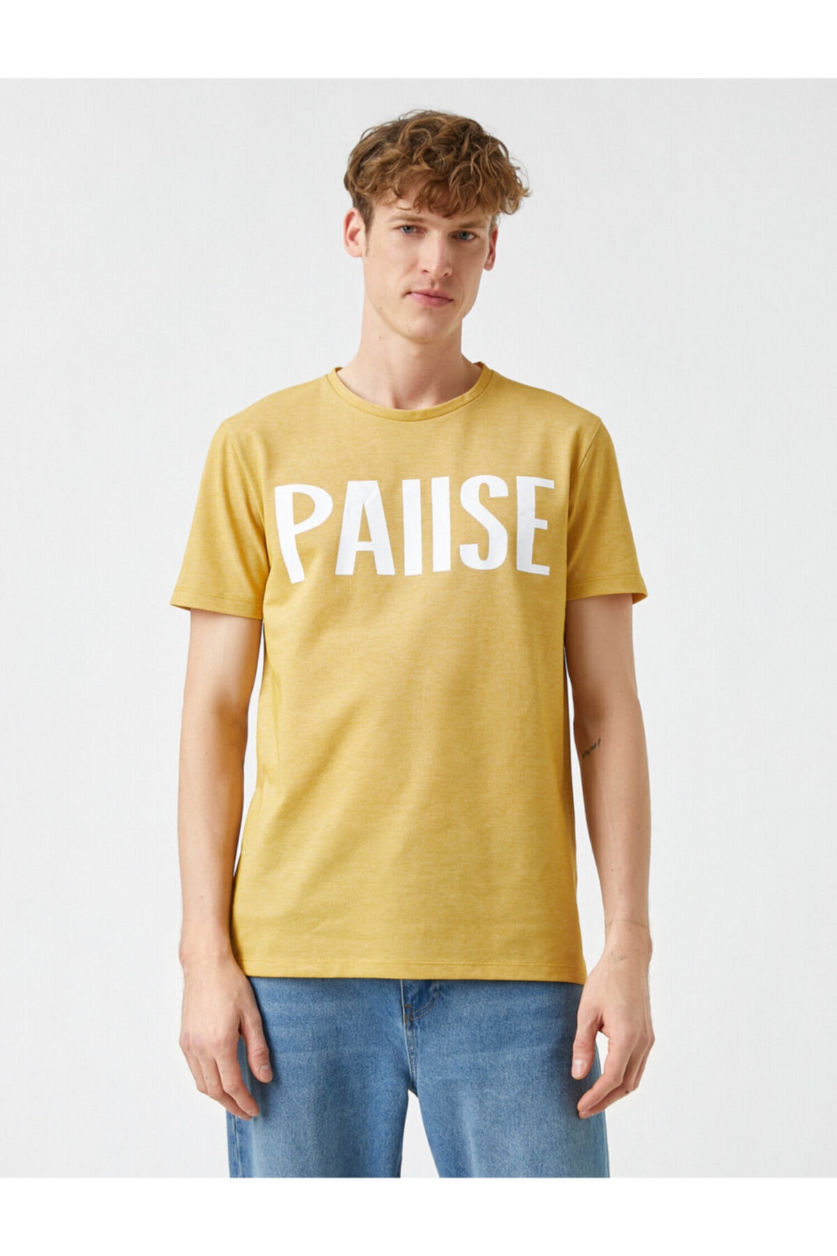 تیشرت مردانه زرد کوتون | 2YAM11810LK اورجینال - تصویر 3