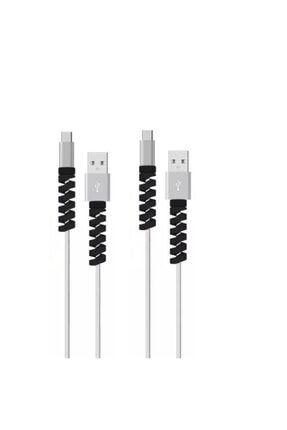 Spiral Kablo Koruyucu Şarj Ve Kulaklık Kablo Koruyucu Silikon Set 4 Adet Siyah Renk SPR-KBL-KRMA
