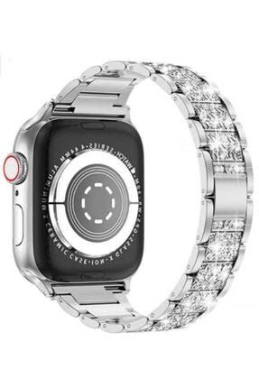Apple Watch 42mm 1 2 3 4 5 6 7 Se Parlak Metal Taşlı Premium Kordon / Uyumlu Kordon-11495
