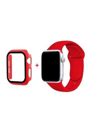 Apple Watch Kordon 44 Mm 2 3 4 5 6 Se Seri Silikon Kordon + Camlı Kasa Koruyucu / Uyumlu Kordon-12444