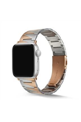 Apple Watch Seri 7 Uyumlu 45mm Üçgen Parçalı Metal Kordon Gümüş/rose Gold / Uyumlu Kordon-14818
