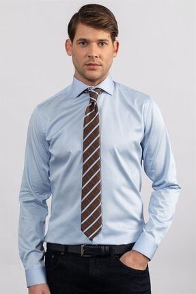 Slim Fit Koton Saten Premium Seri Erkek Gömlek DR220025-BLUE-4