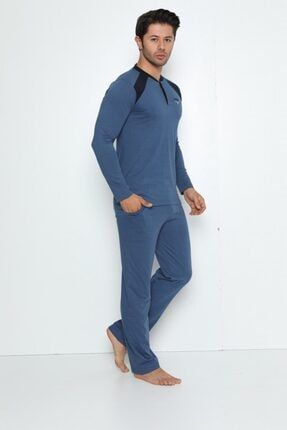 Erkek Mavi Uzun Kollu Pijama Takımı PM1116