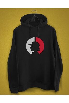 Erkek Siyah Pokemon Ash Ketchum Kapşonlu Baskılı Sweatshirt YCHY0000572