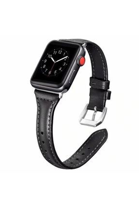 Apple Watch 42mm 44mm 45mm 49mm 1/2/3/4/5/6/se/7/8/ultra Ince Deri Kordon Krd28 Siyah MBX13596
