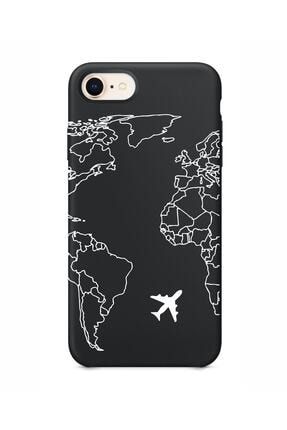 Iphone 7 World Map Lines Siyah Lansman Kılıf MCWMLIP7
