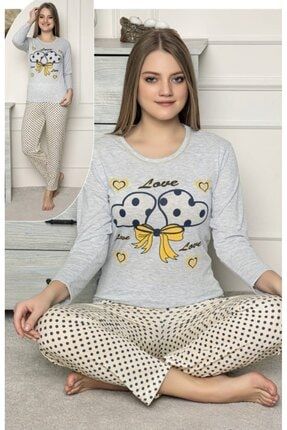 Yeni Trend Kalpli Puantiyeli Penye Pijama Takımı BPJM003