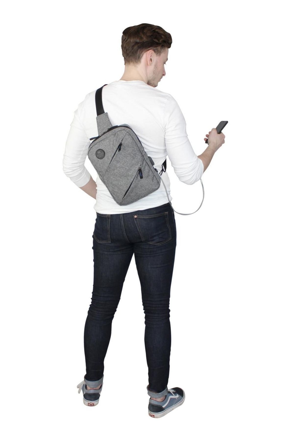 My Valice  Erkek Gri Smart Bag Usb'li Çapraz Göğüs Çantası 1504 - Görsel 2