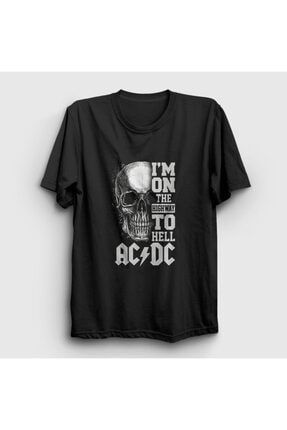 Unisex Siyah Highway To Hell Skull AC/DC Tişört 6423TT