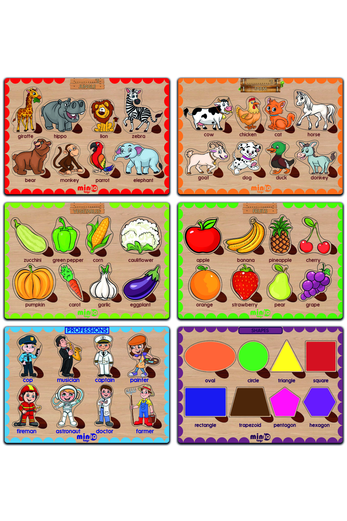 minİQ toys Ahşap Ingilizce 6’lı Mega Set Eğitici Öğretici Yapboz fotoğrafı 2 (önizleme)