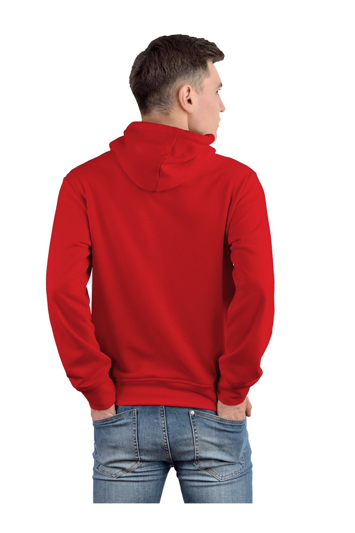 ACR Giyim Tekstil Forma Baskı-Men's Red Hooded Kangaroo Pocket Sweatshirt 4