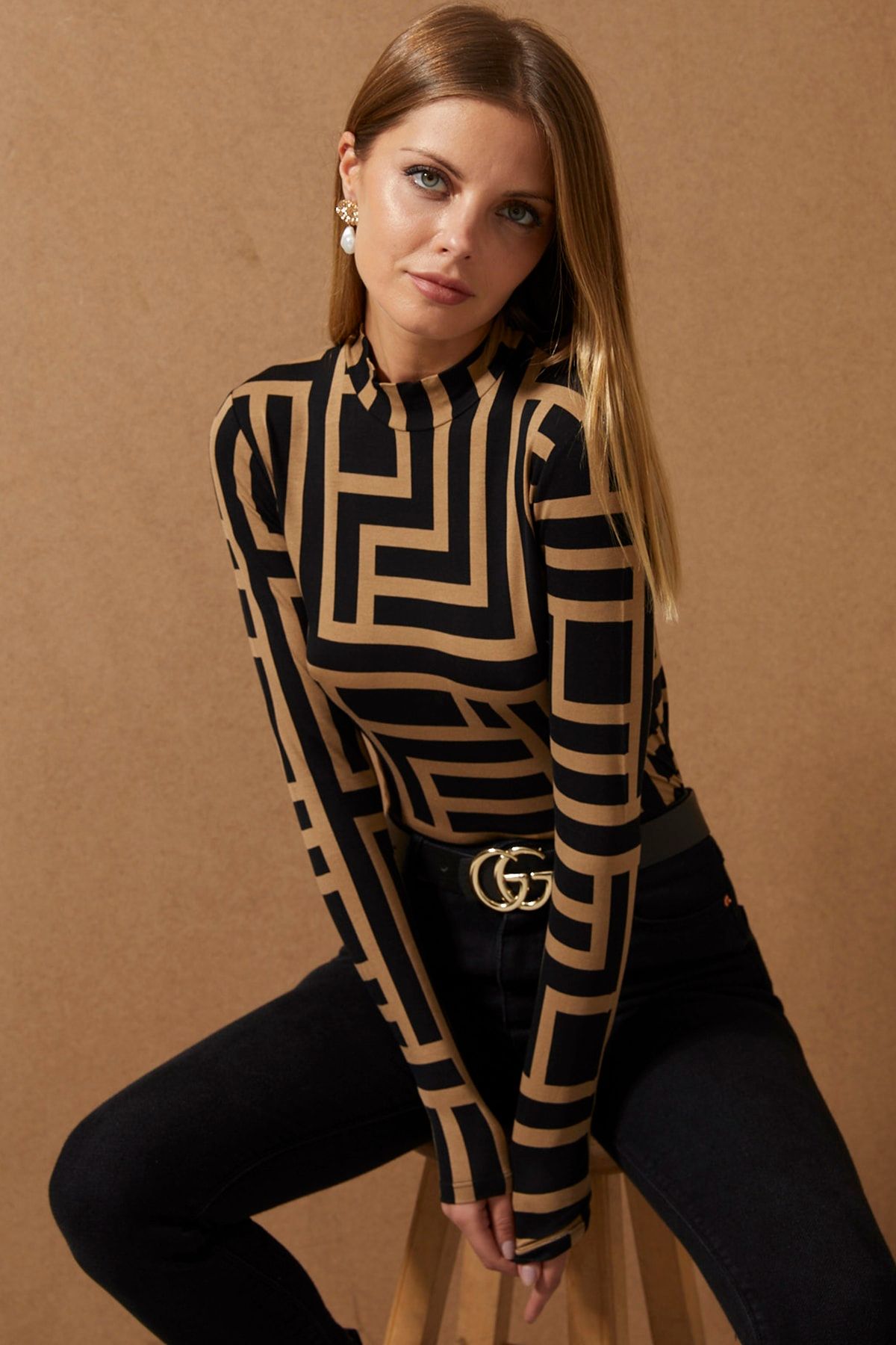 Cool & Sexy-Bluză de damă cu model Camel-Negru Jumătate Pescar LPP1147 2