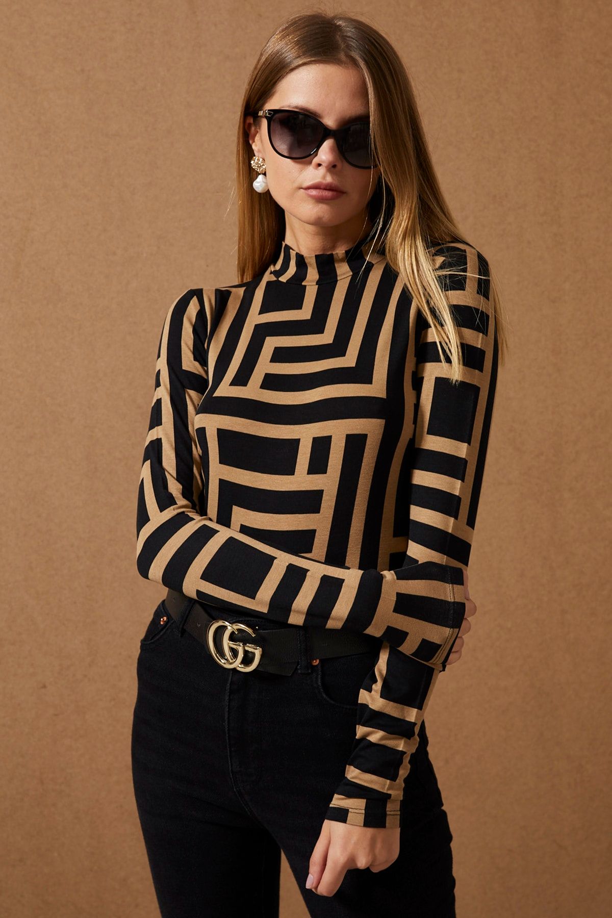 Cool & Sexy-Bluză de damă cu model Camel-Negru Jumătate Pescar LPP1147 3