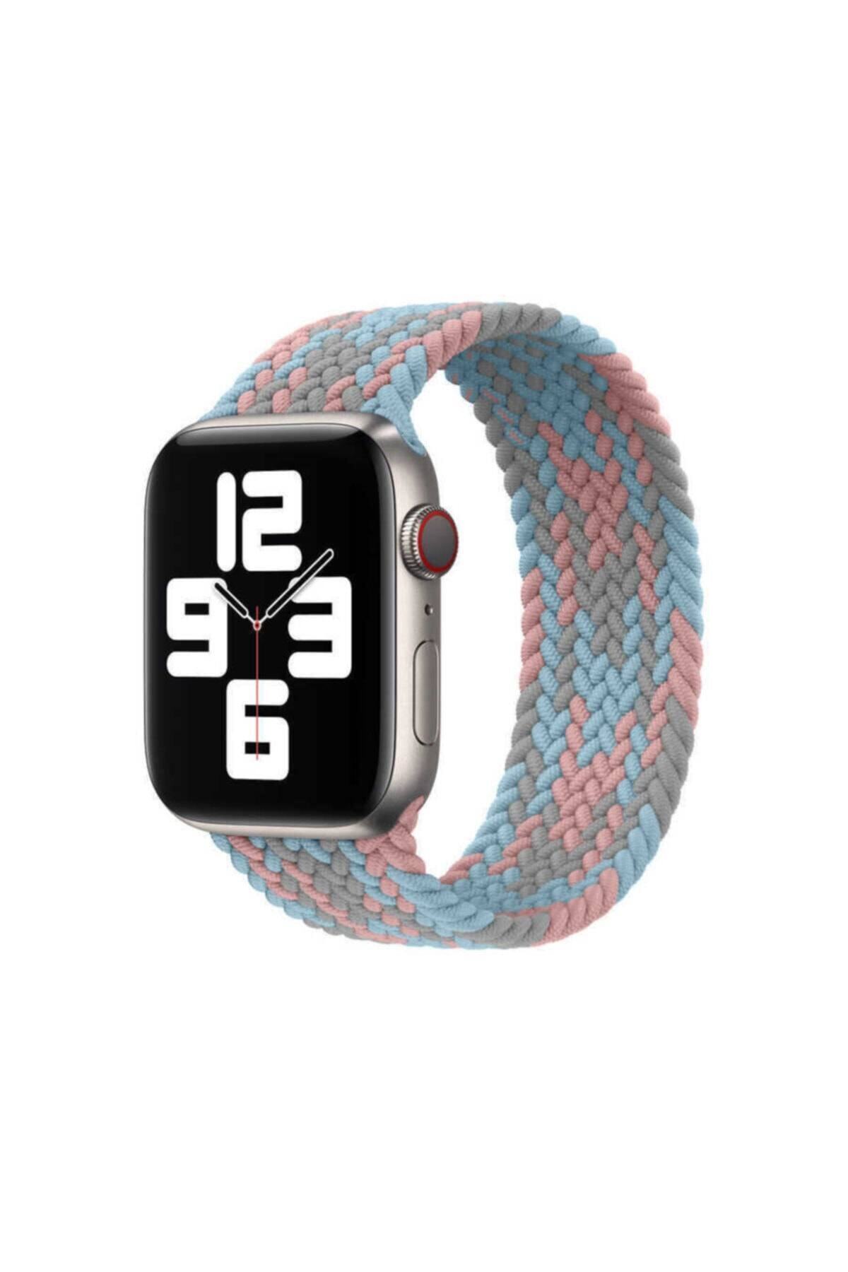 Apple Watch 42mm Hasır Örgü Tasarımlı Medium Kordon - Mavi-pembe