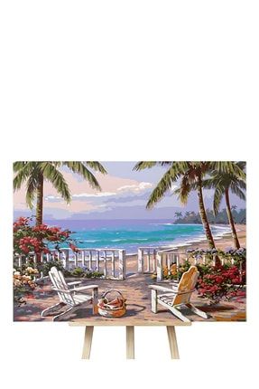 Palmiye Sahili - Palm Beach / Sayılarla Boyama Kanvas Tablo Seti-72*90 Cm (çerçeveye Gerili) KY-PBN032-6
