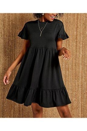 Kadın Siyah Kolu Ve Eteği Fırfırlı Elbise AQ2140