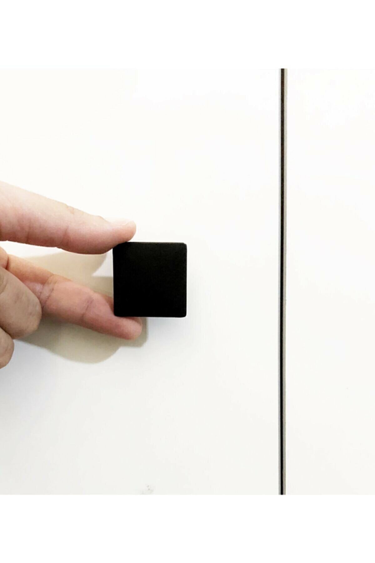 HİLAL AKS-Square Button (5 Pieces) Single Hole Matte Black Cabinet Drawer Wardrobe Furniture Handle 2