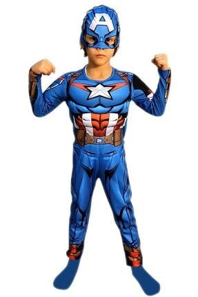 Dısney Marvel Orjinal Lisanslı Kaslı Captaın Amerıca - Kaptan Amerika Kostümü Çocuk Kıyafeti 4U20N115040