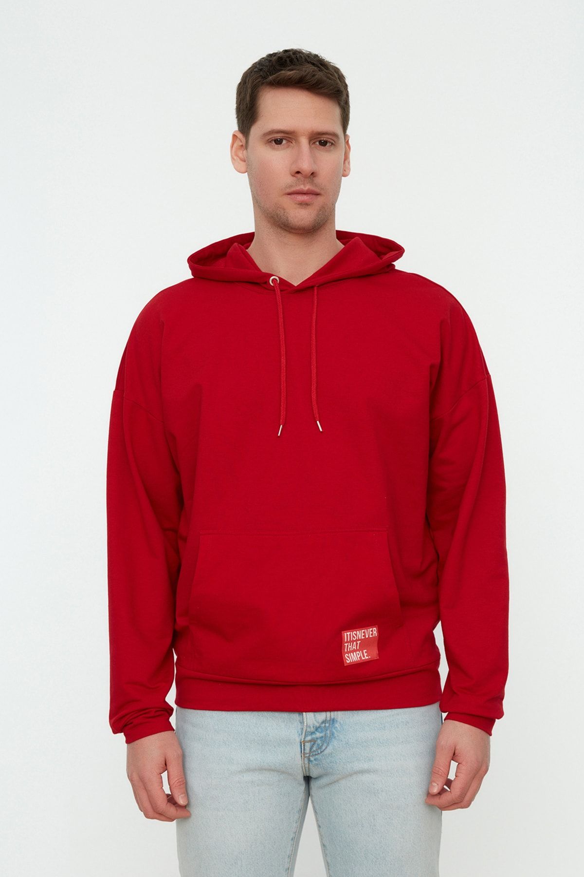 Trendyol Collection-Burgunderrotes, übergroßes/weit geschnittenes, langärmliges, unmarkiertes Sweatshirt mit Kapuze TMNSS21SW0221 3