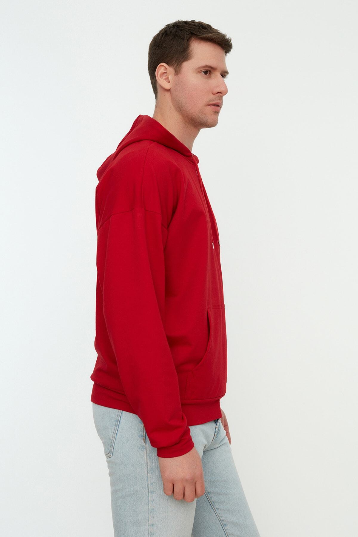 Trendyol Collection-Burgunderrotes, übergroßes/weit geschnittenes, langärmliges, unmarkiertes Sweatshirt mit Kapuze TMNSS21SW0221 8