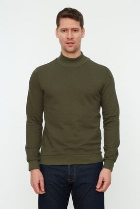 TRENDYOL MAN Haki Erkek Basic Slim Fit Dik Yaka Uzun Kollu Sweatshirt TMNAW21SW0303