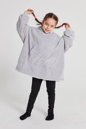 Çocuk Oversize Giyilebilir Battaniye Tek Beden 12 Yaş Altı Unisex Peluş Kapüşonlu Sweatshirt PFY201
