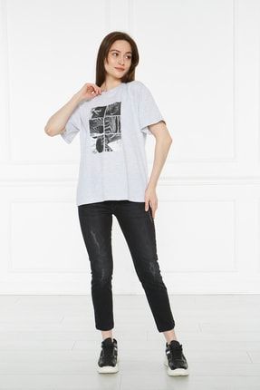 Gri Zebra Desen Baskılı Basic T-shirt BS-TK0212
