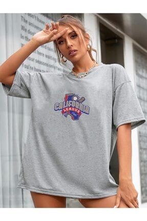 Unisex Oversize Gri California League Tshirt TYC00352277000