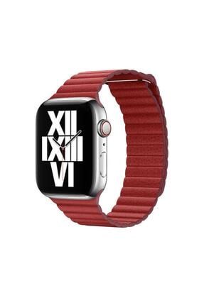 Apple Watch Seri 2/3/4/5/6/se 40mm Deri Lop Kordon Kırmızı / Uyumlu Kordon-15474