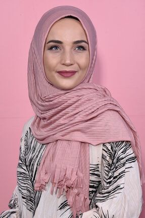 Hazır Pliseli Hijab Şal Pudra Pembesi 185-10