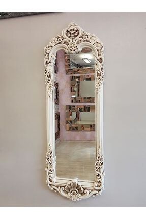 Klasik Model Eskitme Beyaz Renk Dekoratif Boy Aynası HPS-1679