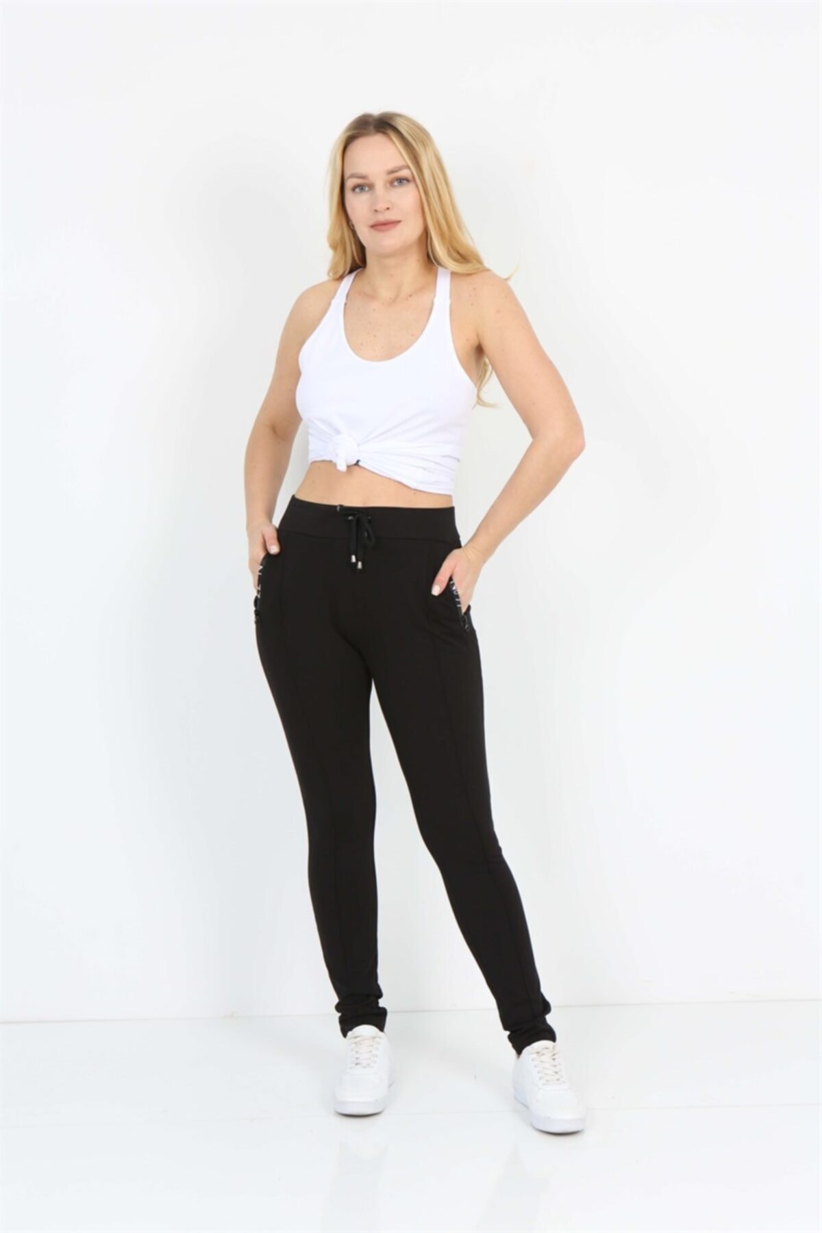 Black Zipper Detailed Front Line Stitched Trendy Sports Pants with Pockets BMSP/009