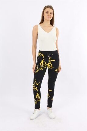 Lacivert Sarı Çiçek Desenli Pantolon 1103