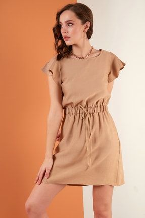 Pamuklu Belden Bağlama Detaylı Mini Elbise Bayan Elbise 6052101