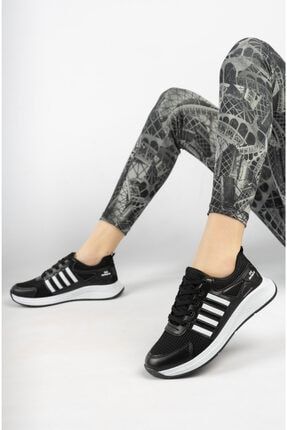 Kadın Erkek 4 Bant Bez Spor Ayakkabı-sneaker, Yürüyüş Ayakkabı Siyah Beyaz SİGE 10014