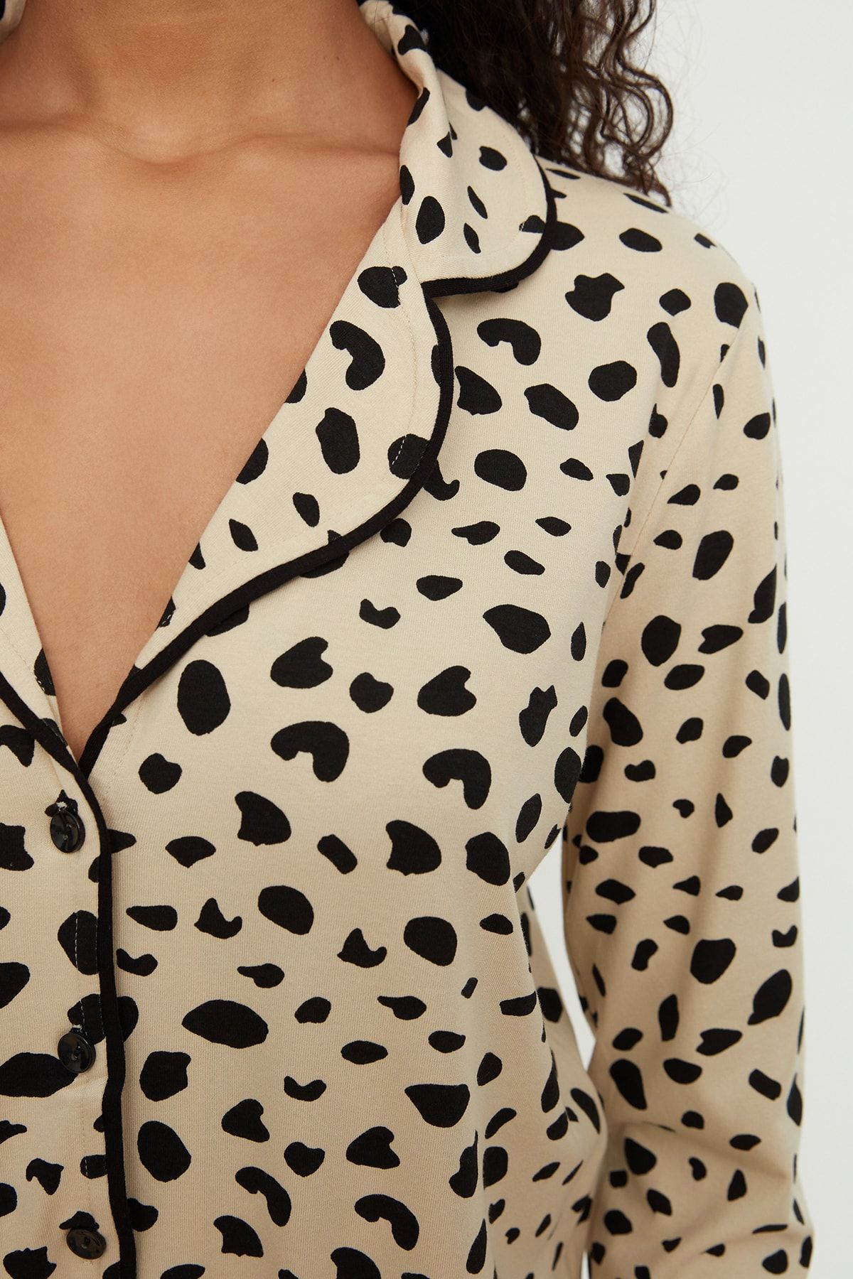 Trendyol Collection-Leopard Print Beige Cotton Pajamas Set - Shirt and Pants Thmaw21pt0489 8