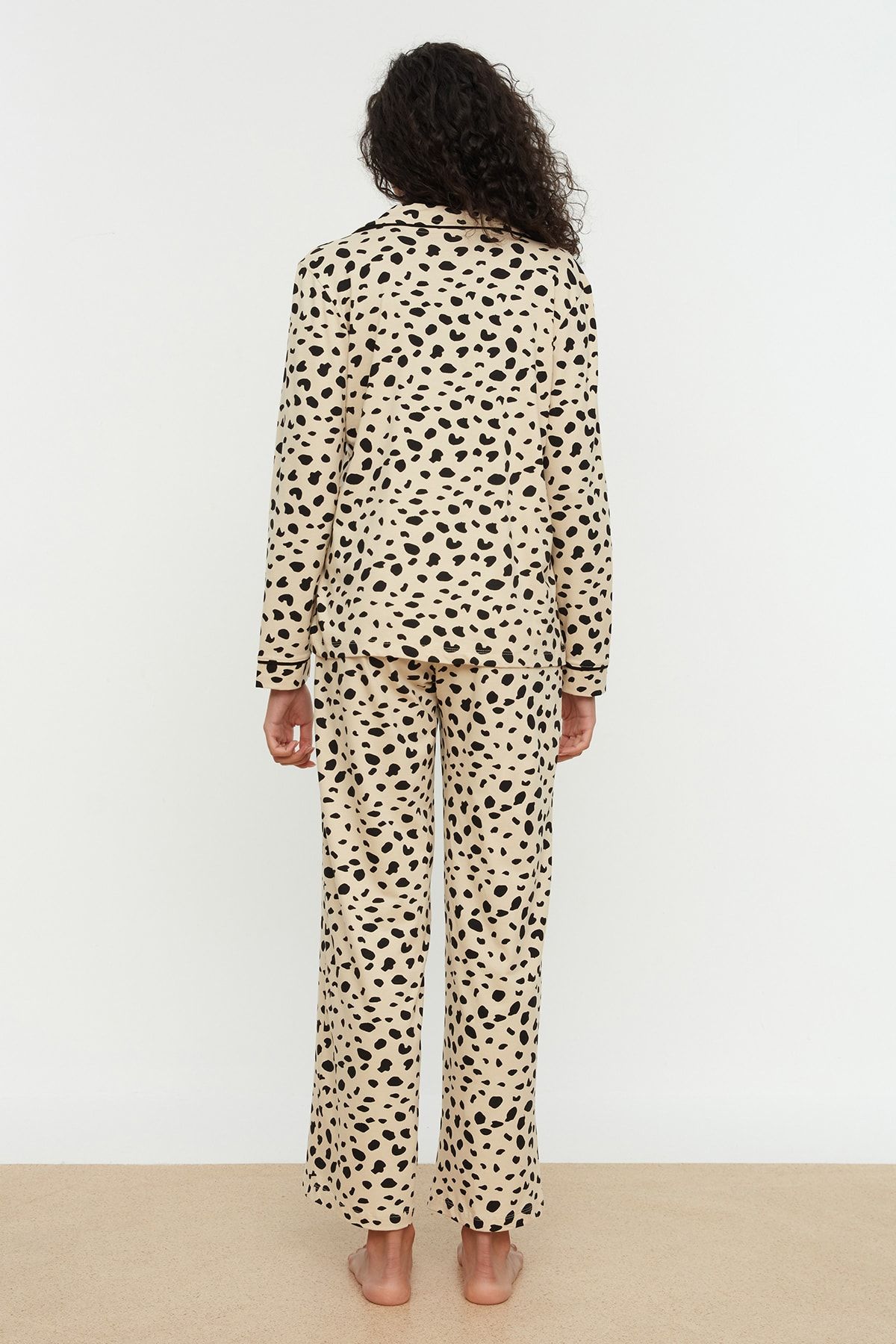 Trendyol Collection-Leopard Print Beige Cotton Pajamas Set - Shirt and Pants Thmaw21pt0489 10