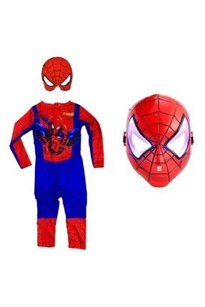 Baskılı Spiderman Örümcek Adam Kostümü Işıklı Spiderman Maske isikhespixkosbas04