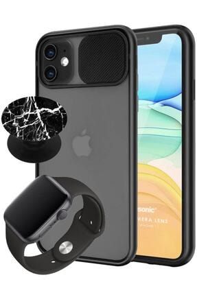 Apple Watch 3 42 mm Uyumlu Kordon + Iphone 12 Mini Kamera Siyah Sürgülü Kılıf + Popsocket / Uyumlu Kordon-10722