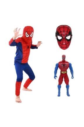 Parçalı Spiderman Örümcek Adam Kostümü + Spiderman Figür + Spiderman Maske - Örümcek Adam Kostüm hespixkos01
