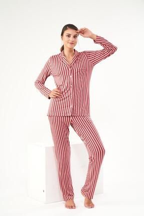 Kadın Çizgili Düğmeli Pijama Takım 22412 PJS22412