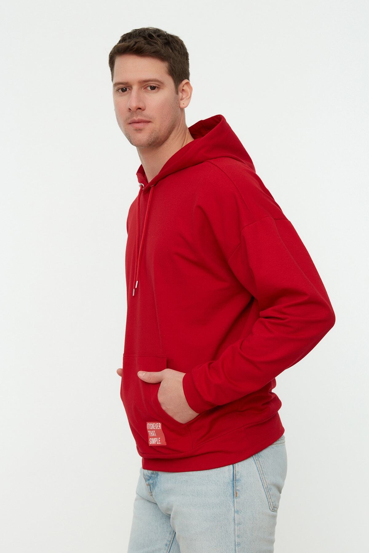 Trendyol Collection-Burgunderrotes, übergroßes/weit geschnittenes, langärmliges, unmarkiertes Sweatshirt mit Kapuze TMNSS21SW0221 5